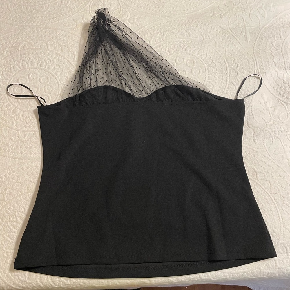 Black Top One shoulder with sheer black material covering. XL NWOT